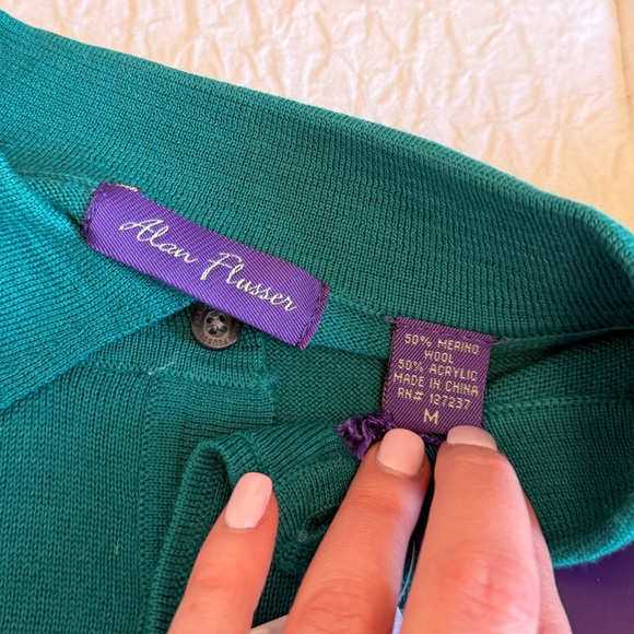 Alan Flusser Teal Merino Wool Long-Sleeve Polo Sweater – Size M - Picture 6 of 12